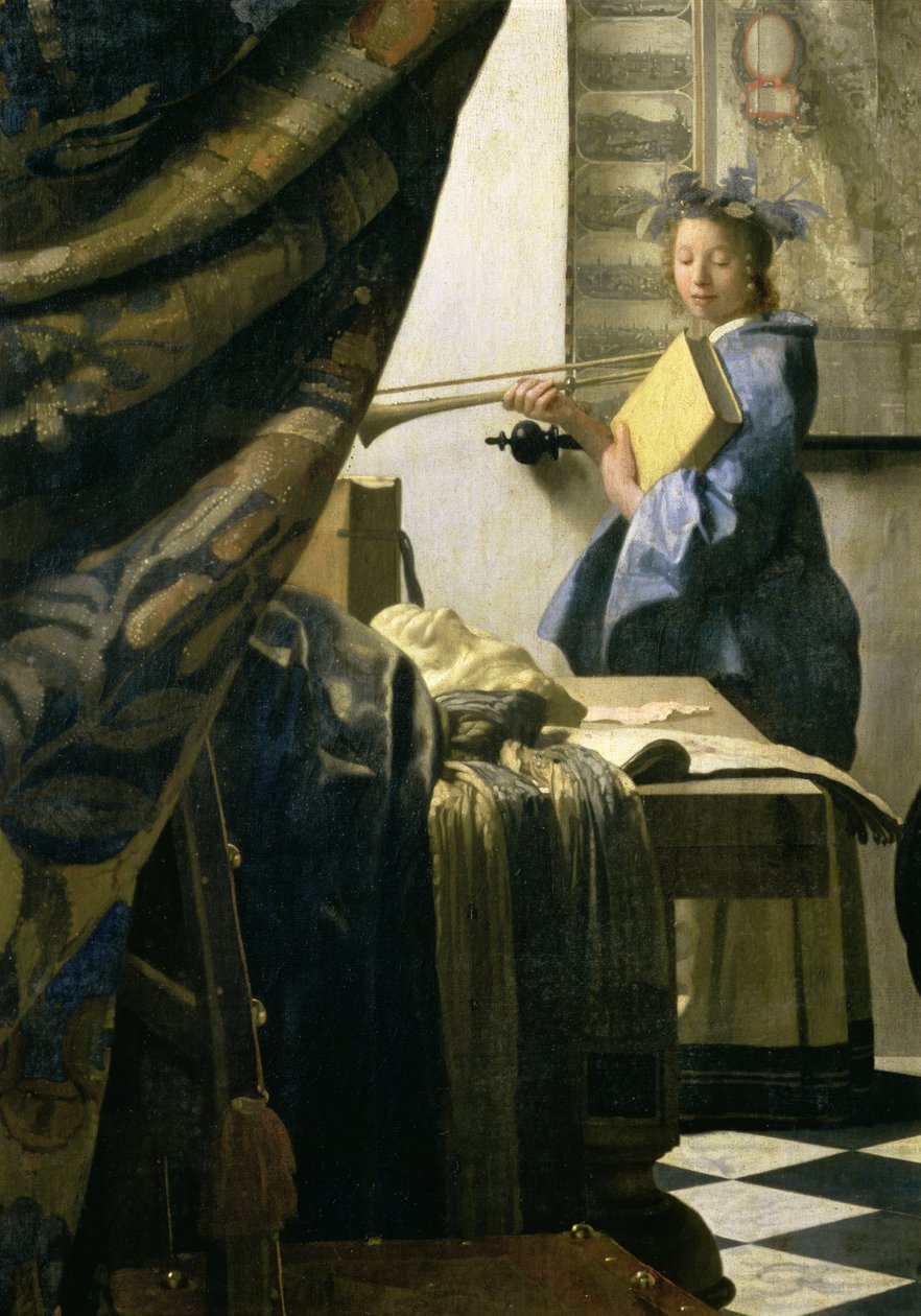 O estúdio do artista, c.1665-6 (detalhe de 408) de Jan Vermeer van Delft