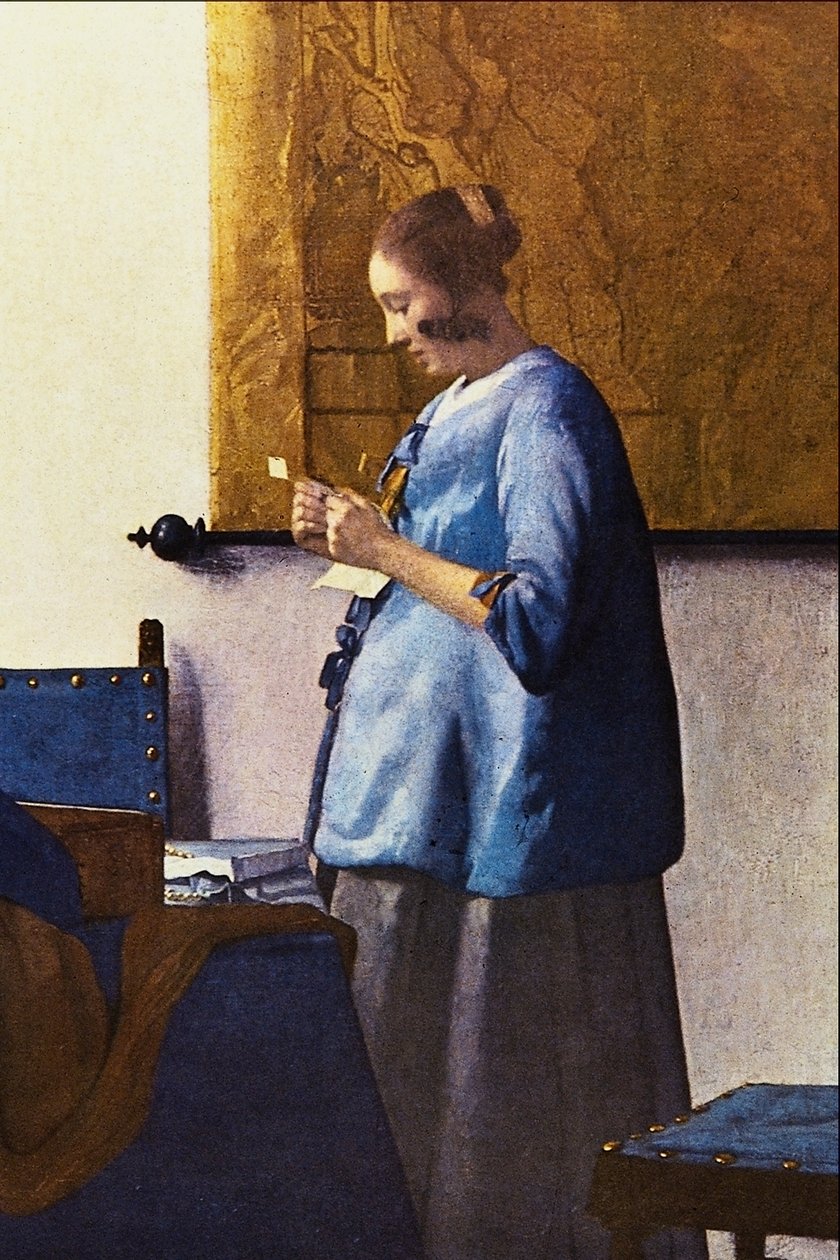 Mulher, leitura, letra de Jan Vermeer van Delft