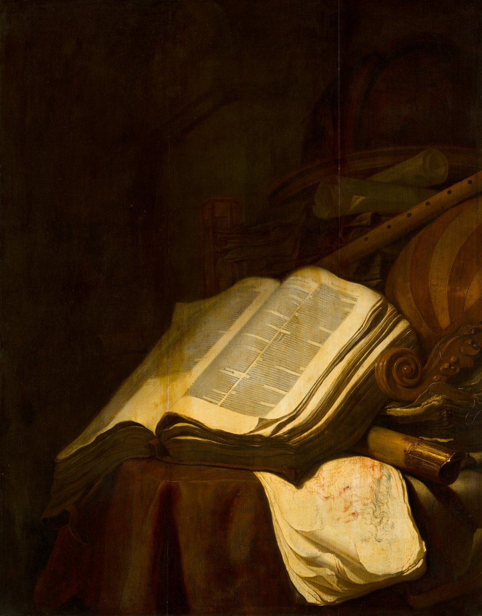 Ainda-vida com livros e instrumentos musicais de Jan Vermeulen