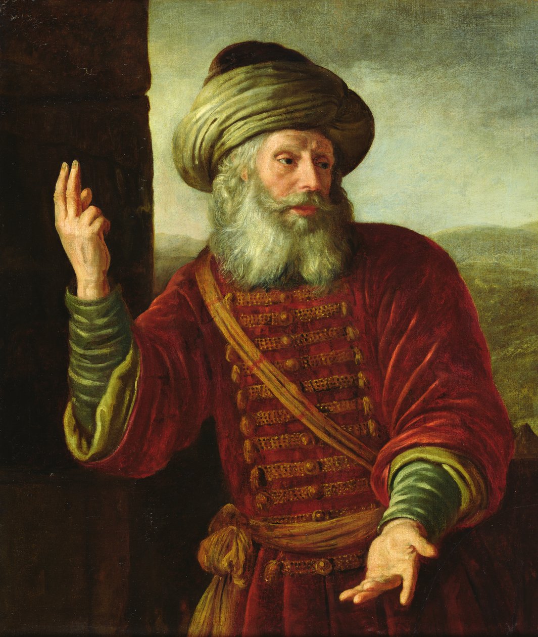 Retrato de um homem velho em um traje extravagante de Jan Victors