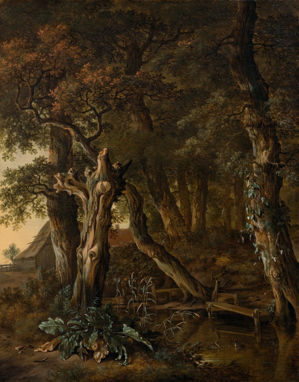 Paisagem da floresta com uma ponte de Jan Wijnants