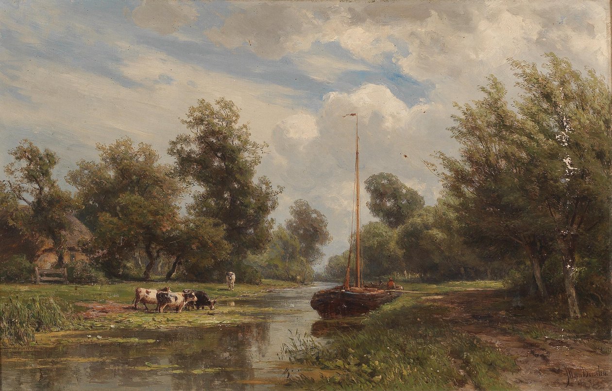 Vacas pastando no banco do canal de Jan Willem van Borselen