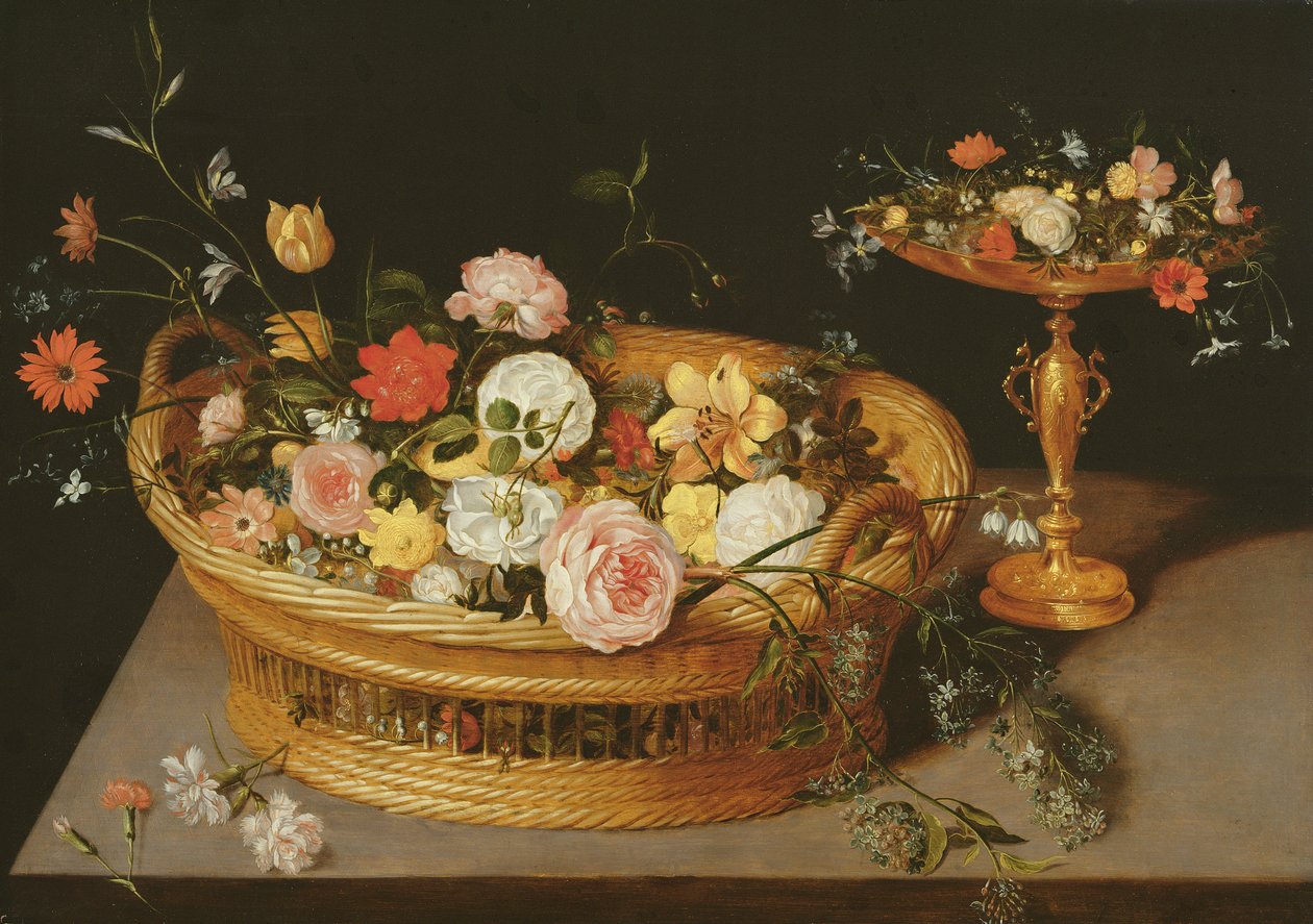 Uma cesta de flores com uma prata Tazza Gilt de Jan the Elder Brueghel