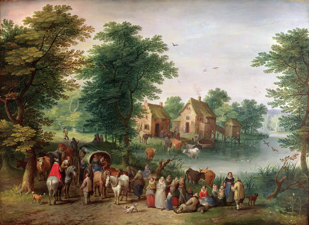 Uma feira, (óleo sobre madeira) de Jan the Elder Brueghel