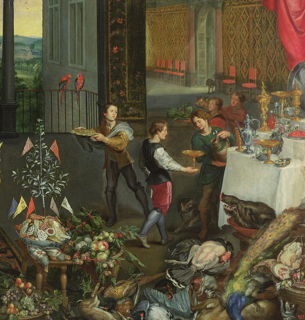 Alegoria do gosto, detalhe de servidores trazendo vinho, 1618 (detalhe de 61052) de Jan the Elder Brueghel
