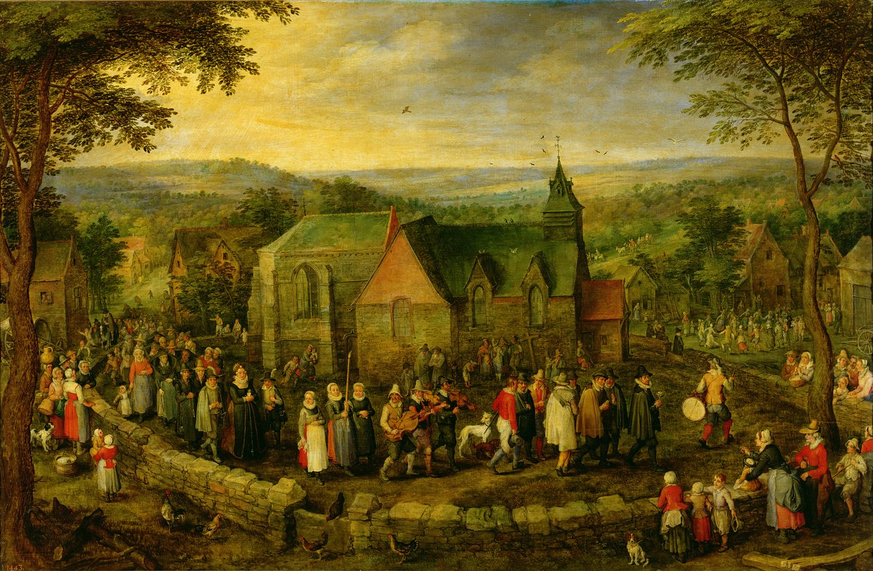 Vida no campo com uma cena de casamento de Jan the Elder Brueghel