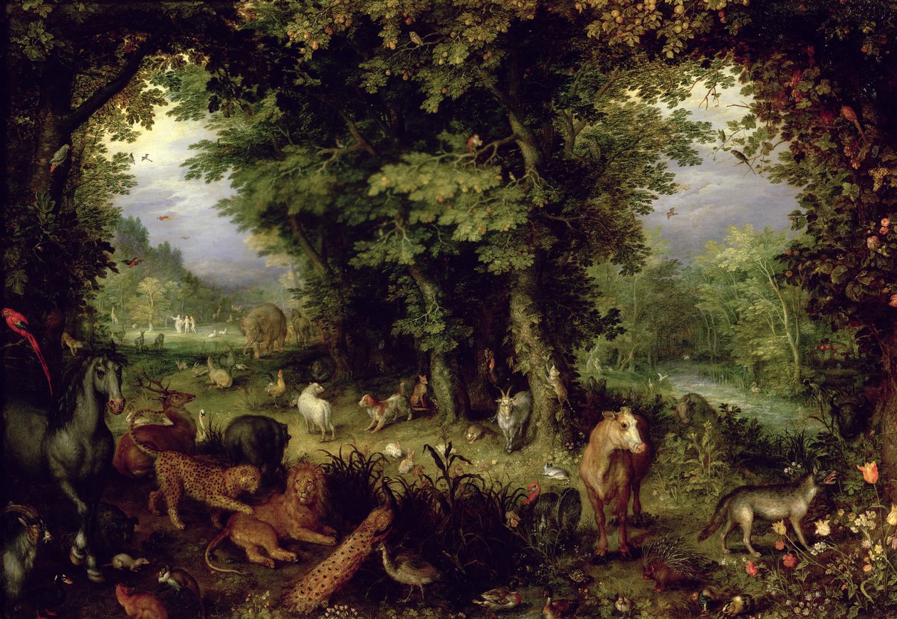 Terra ou O Paraíso Terrestre, 1607-08 (óleo sobre cobre) de Jan the Elder Brueghel