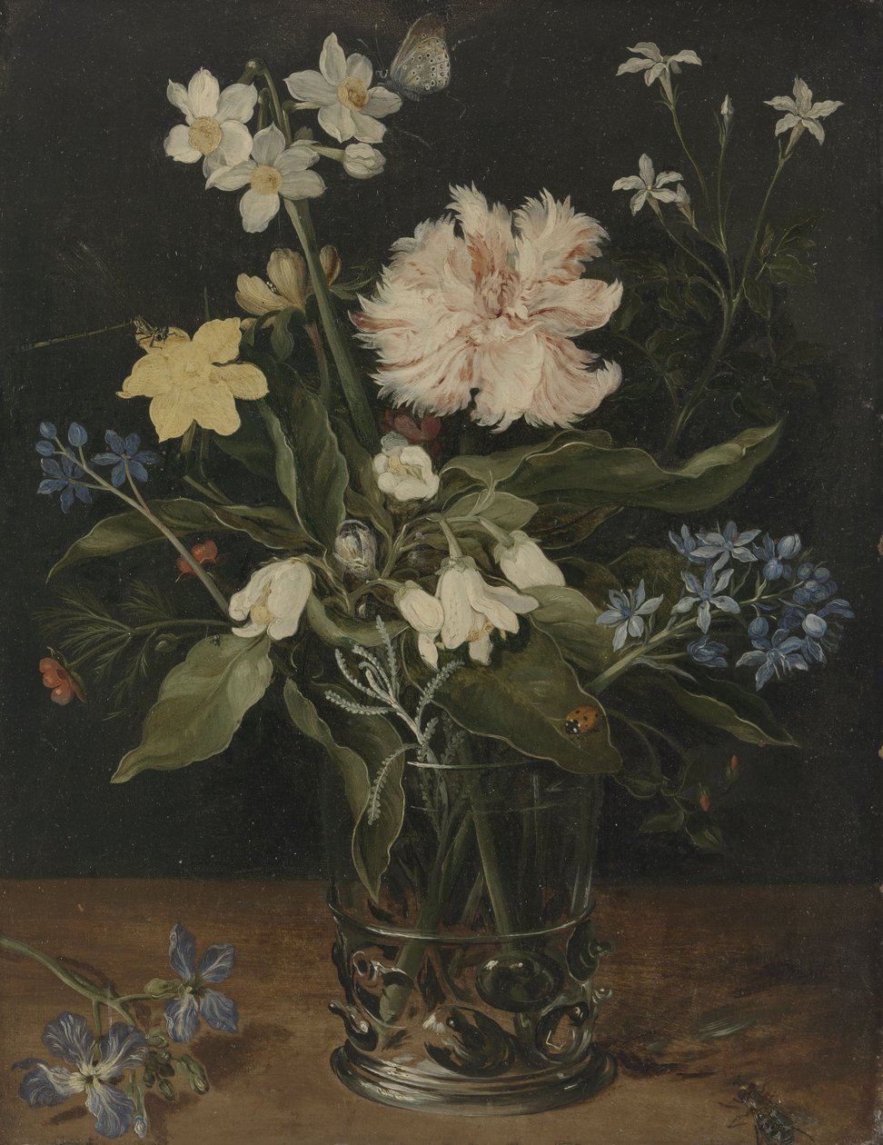 Ainda vida com flores em um copo, 1630 (óleo em cobre) de Jan the Elder Brueghel