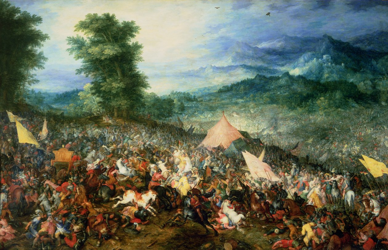 A Batalha de Arbelles, ou a Batalha de Issus, 1602 de Jan the Elder Brueghel