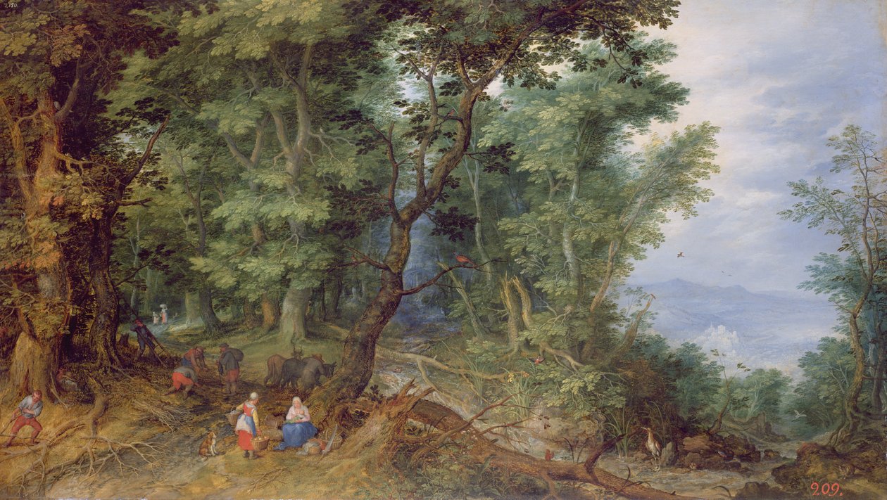 Paisagem arborizada, ou o resto do vôo para o Egito, 1607 de Jan the Elder Brueghel