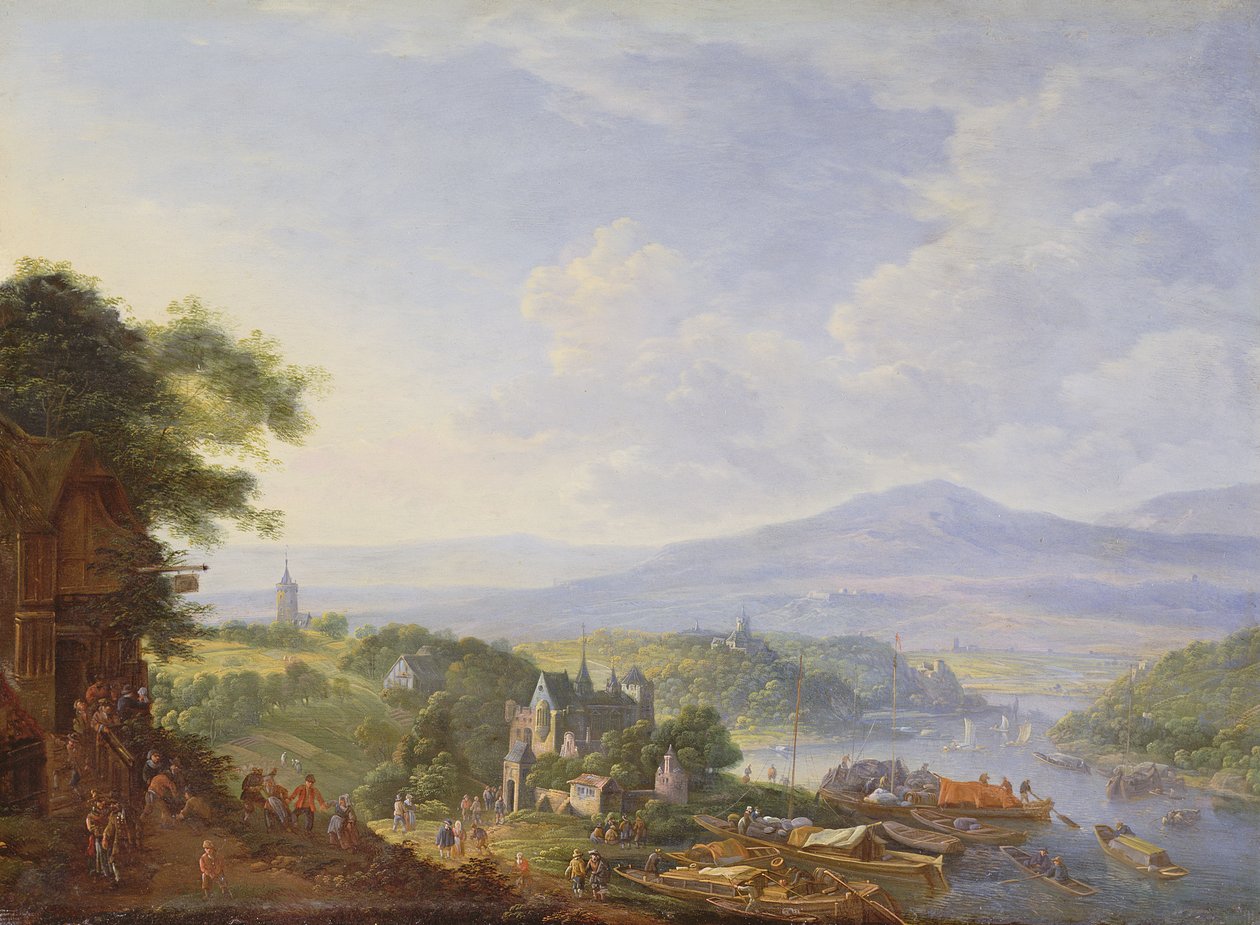 Vista sobre o Reno, perto de Colônia, c.1700-10 (óleo sobre cobre) de Jan the Elder Griffier