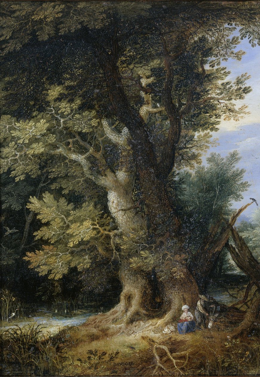 Descanse na fuga para o Egito, 1600-99 (óleo sobre cobre) de Jan the Elder after Brueghel
