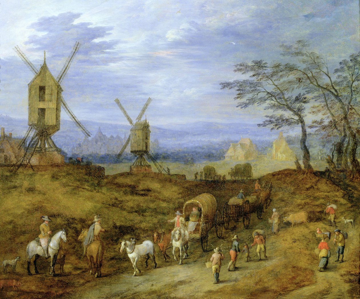 Paisagem, com, viajantes, perto, moinhos vento de Jan Brueghel the Younger