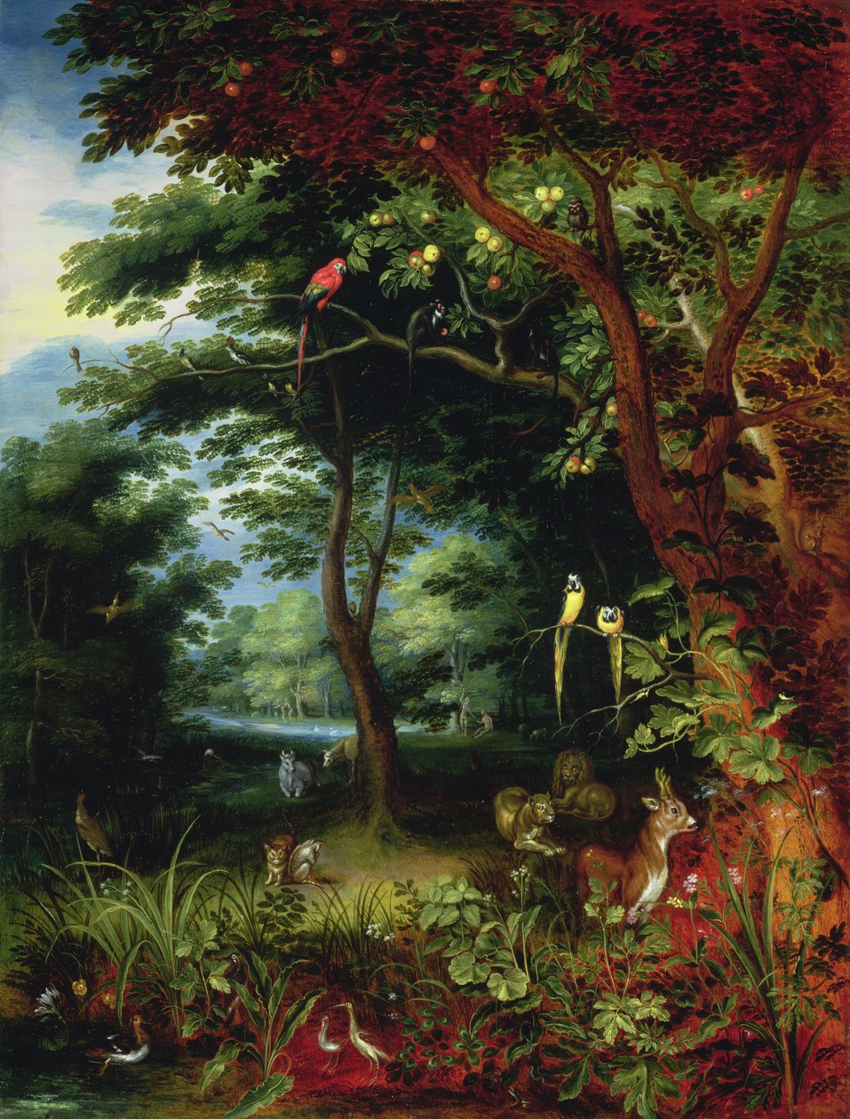 Cena do paraíso com Adão e Eva (painel) de Jan Brueghel the Younger