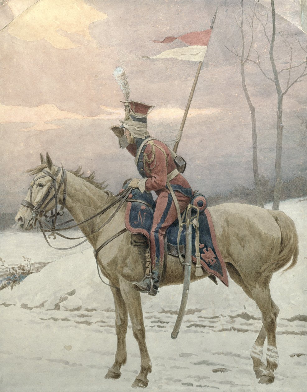 Um Lancer de Guardas Poloneses de Napoleão em Patrulha de Inverno de Jan van Chelminski