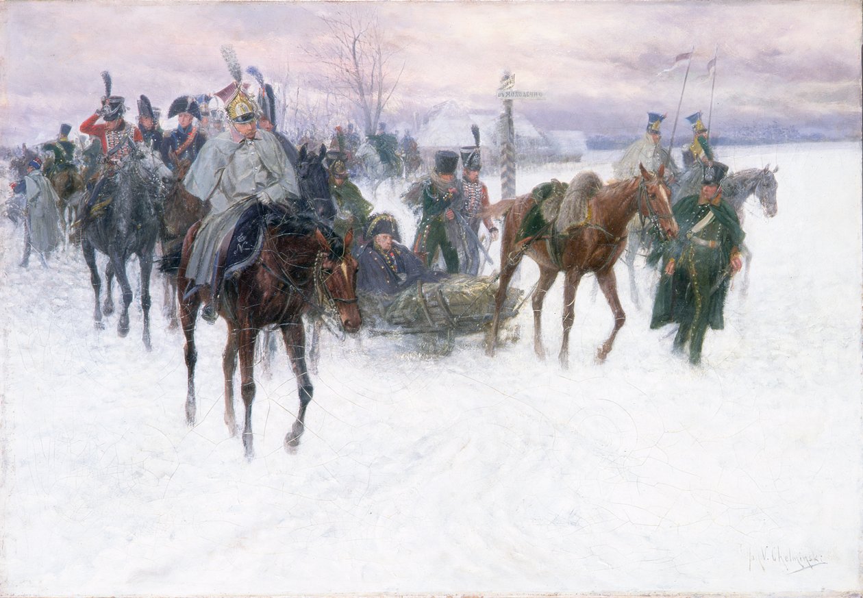 Tropas de Napoleão em retirada de Moscou, 1888-89 de Jan van Chelminski