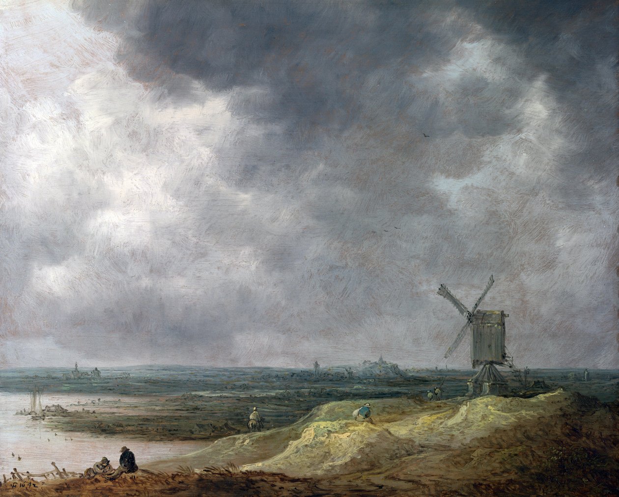 Moinho de vento por um rio de Jan Josephsz van Goyen