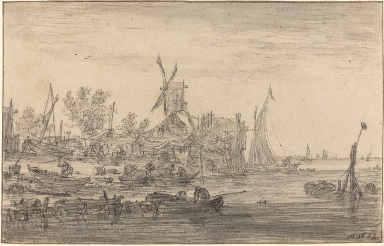 Foreshore cena com moinho de vento de Jan Josephsz van Goyen