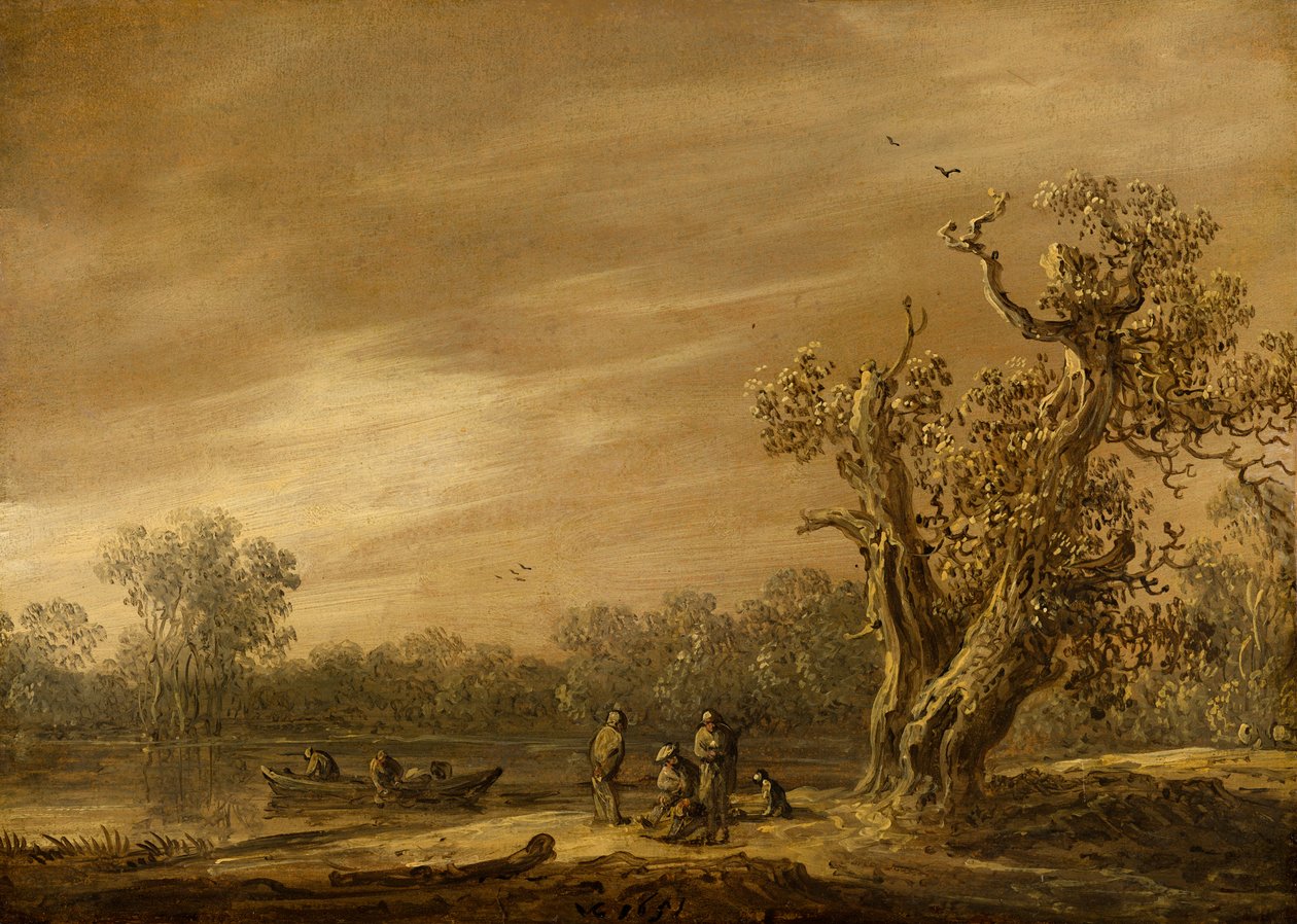 Pescadores, margens, lago de Jan Josephsz van Goyen