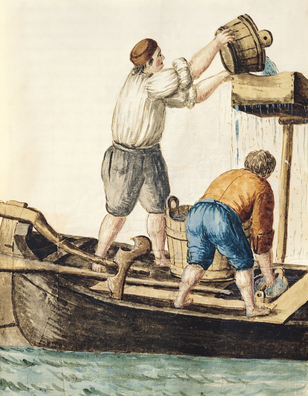 Barqueiros, despejar, fresco, água, em, a, dutos de Jan van Grevenbroeck