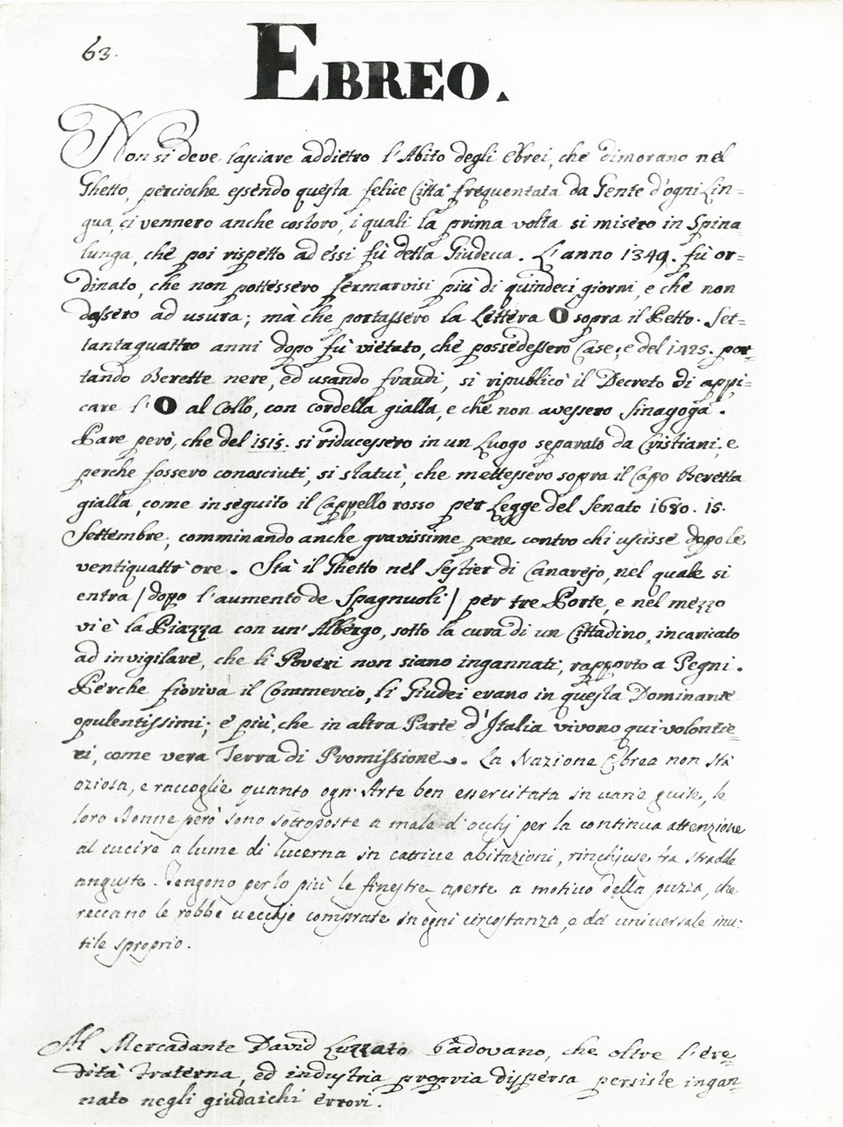 O judeu, página de &39;Gli abiti dei Veneziani&39; (caneta e tinta no papel) (ver 188193 para ilustração) de Jan van Grevenbroeck