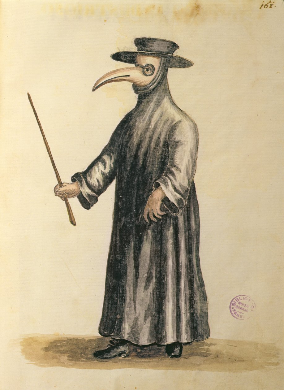 Médico veneziano durante a época da peste (caneta e tinta no papel) de Jan van Grevenbroeck