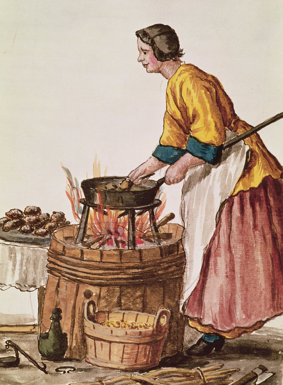 Vendedor de donuts veneziano (caneta e tinta sobre papel) de Jan van Grevenbroeck