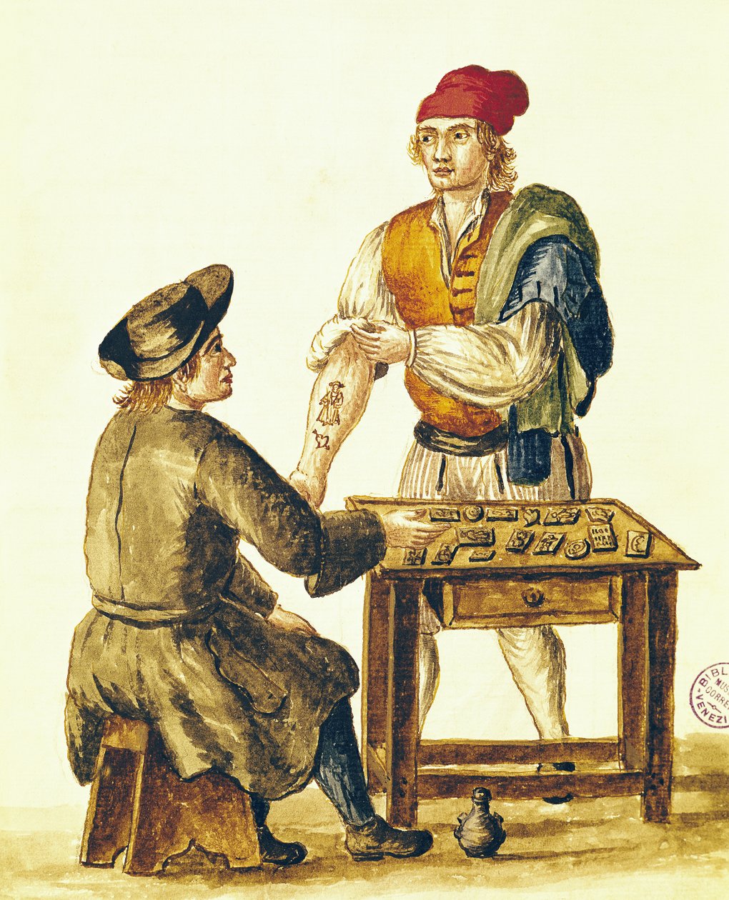 Tattooer Venetian (pena e tinta no papel) de Jan van Grevenbroeck