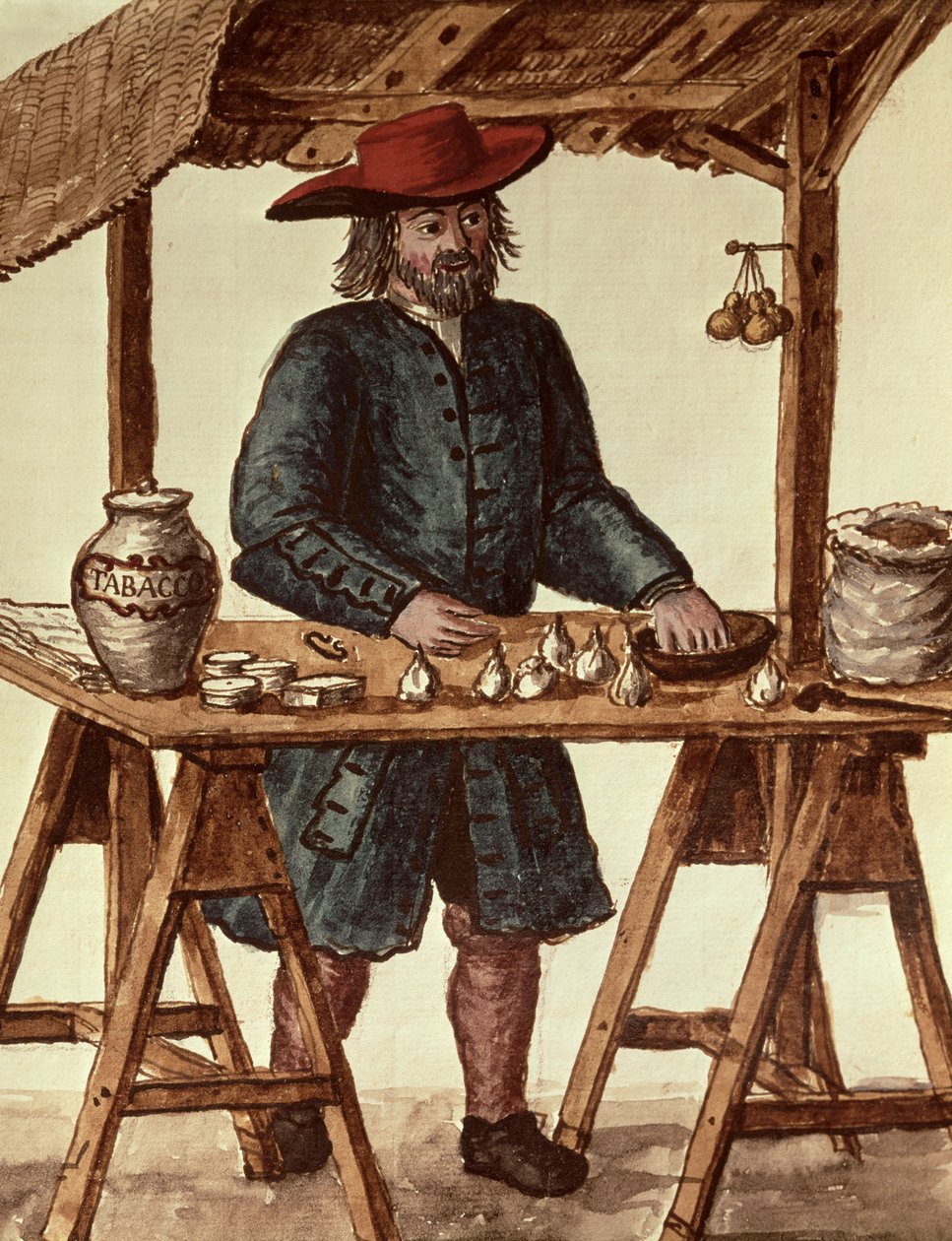 Venetian Tobacco Vendor (caneta, tinta e wc no papel) de Jan van Grevenbroeck