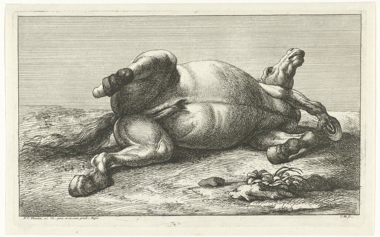 Cavalos mortos em ação deitado de costas de Jan van Huchtenburgh  