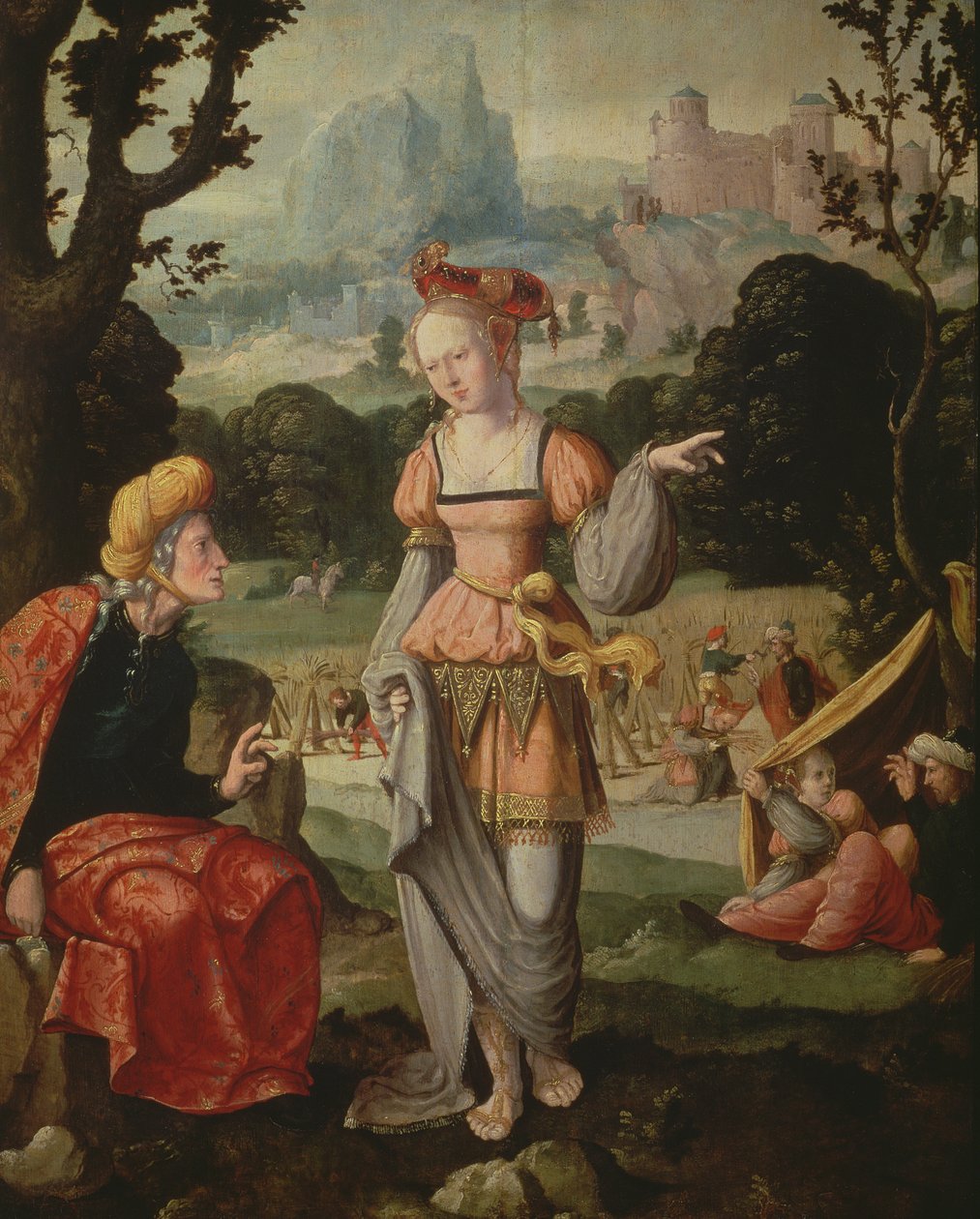 Rute e Naomi no campo de Boaz, c.1530-40 (painel) de Jan van Scorel