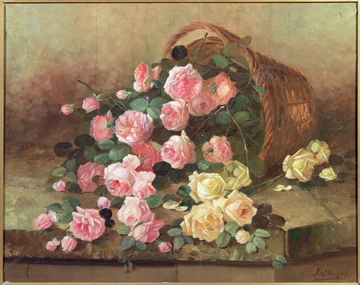 Rosas em uma cesta de Jan van Steensel