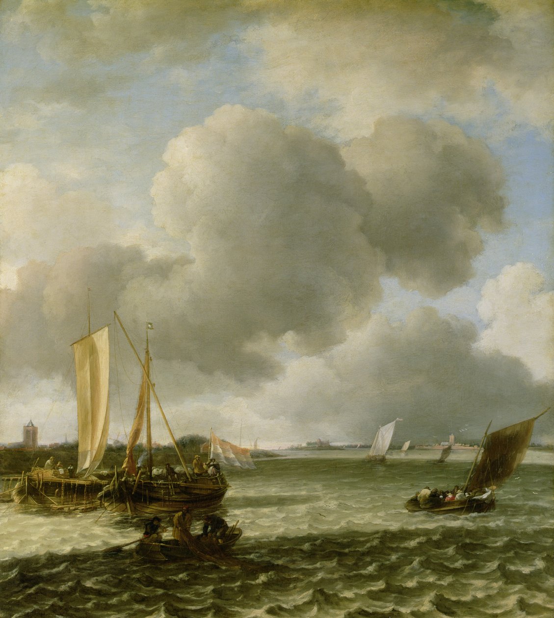 Barcos no rio Waal, de 1650 de Jan van de Capelle or Cappelle