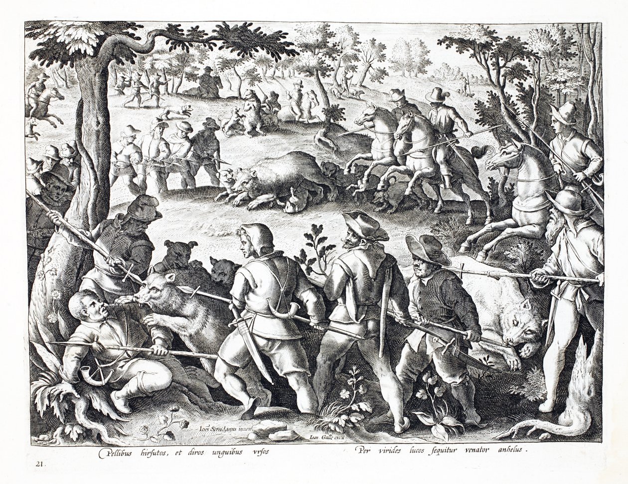 Urso de caça com cães e lanças, ilustração de &39;Venationes, Ferarum, Avium, Piscium&39; (de caça: feras, pássaros, peixes), gravada por Jan Collaert (1566-1628), pub. por Phillipus Gallaeus, Ams de Jan van der Straet