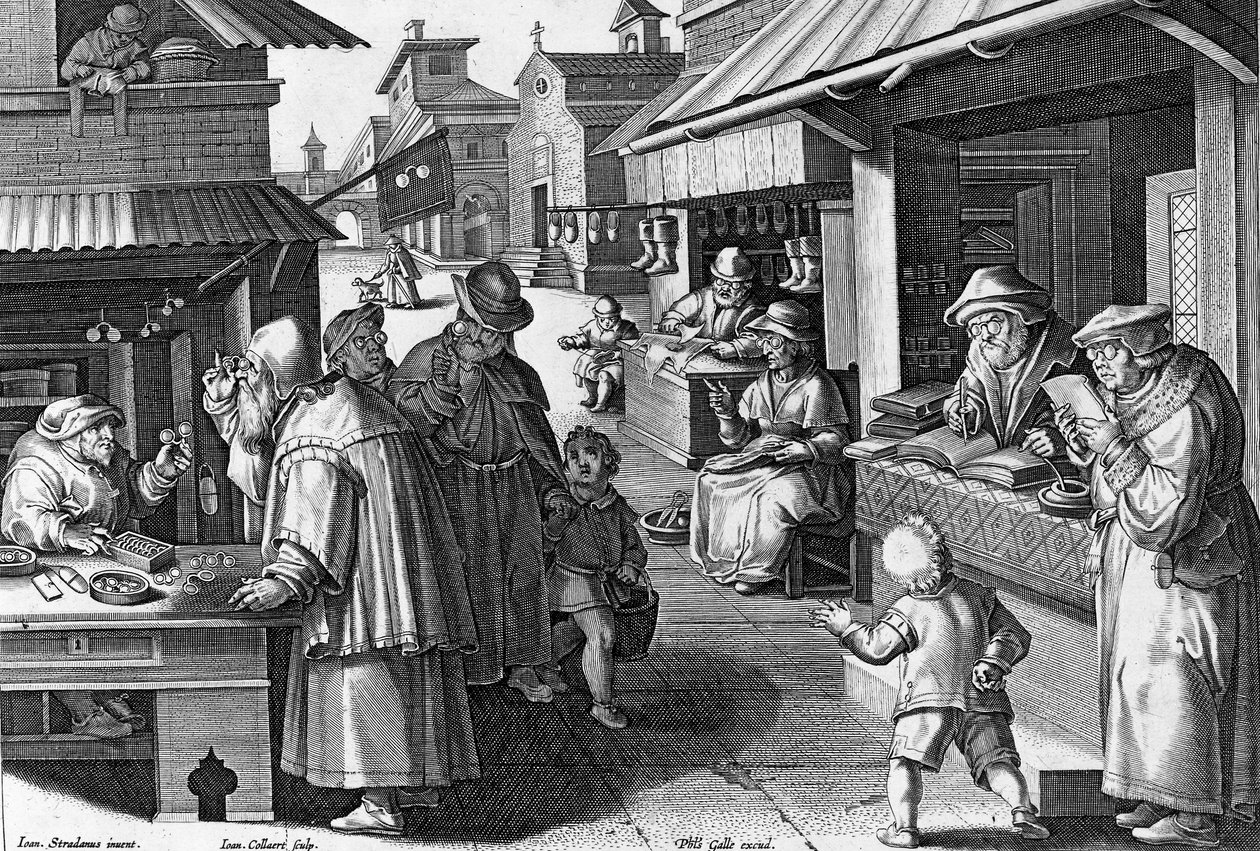 Conspicilla, prato 15 de &39;Nova Reperta&39;, gravado por Philip Galle, c.1580-1605 de Jan van der Straet