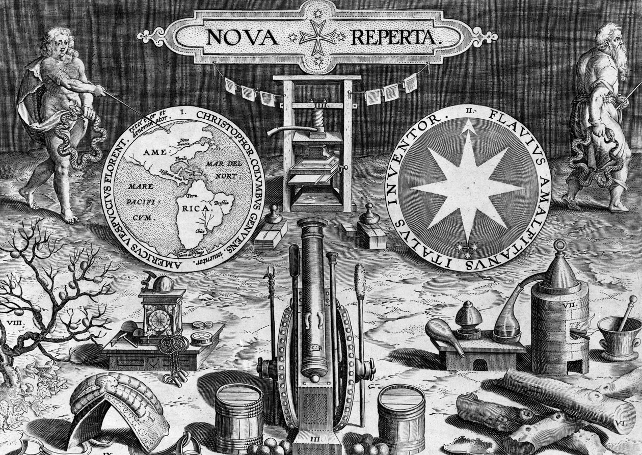 Frontispício de Nova Reperta, gravado por Theodor Galle, c.1580-1605 de Jan van der Straet