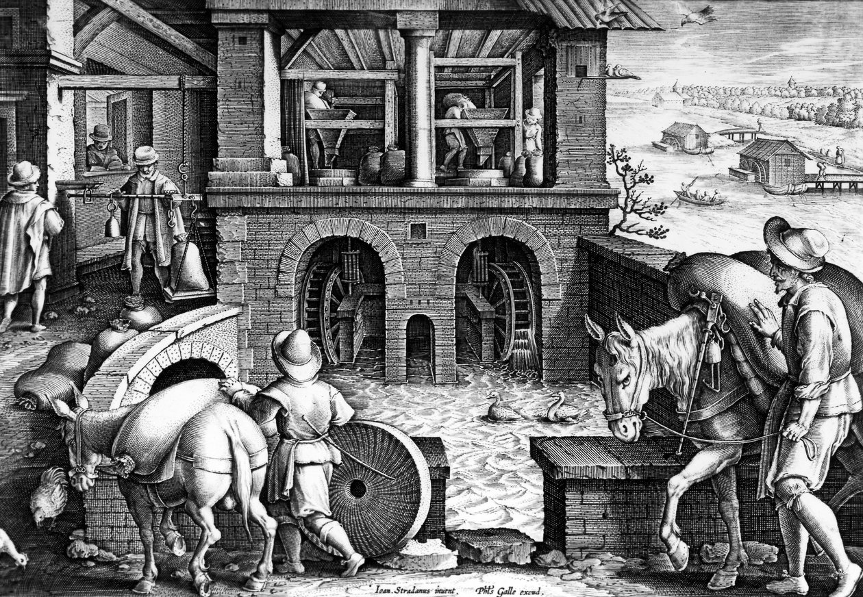 Mola Aquaria, prato 10 da Nova Reperta, gravado por Philip Galle, c.1580-1605 de Jan van der Straet