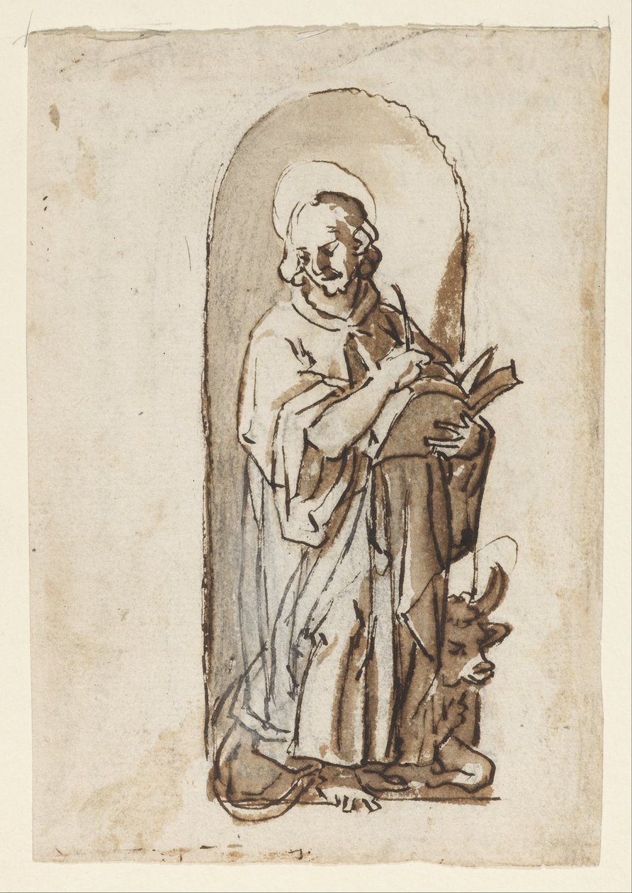 Página de um caderno mostrando St. Luke. de Jan van der Straet
