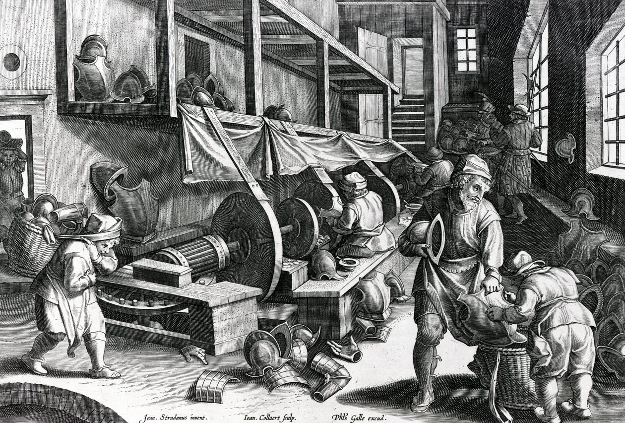 Polonês placa braços 17 do New Reperta, gravada por Jan Collaert, c.1580-1605 de Jan van der Straet