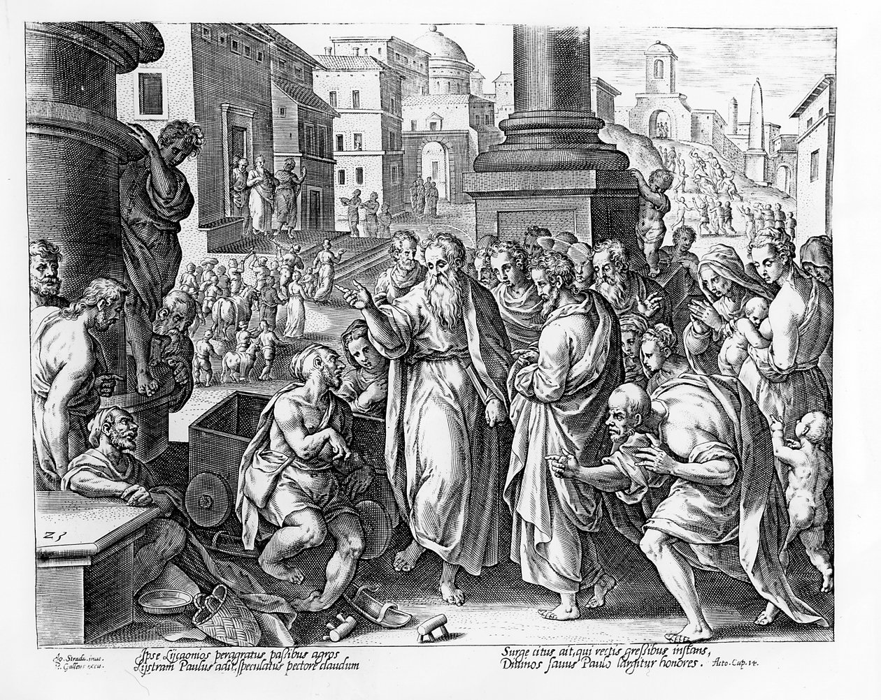 Santos Paulo e Barnabé Pregando em Listra, gravada por P. Galleus de Jan van der Straet