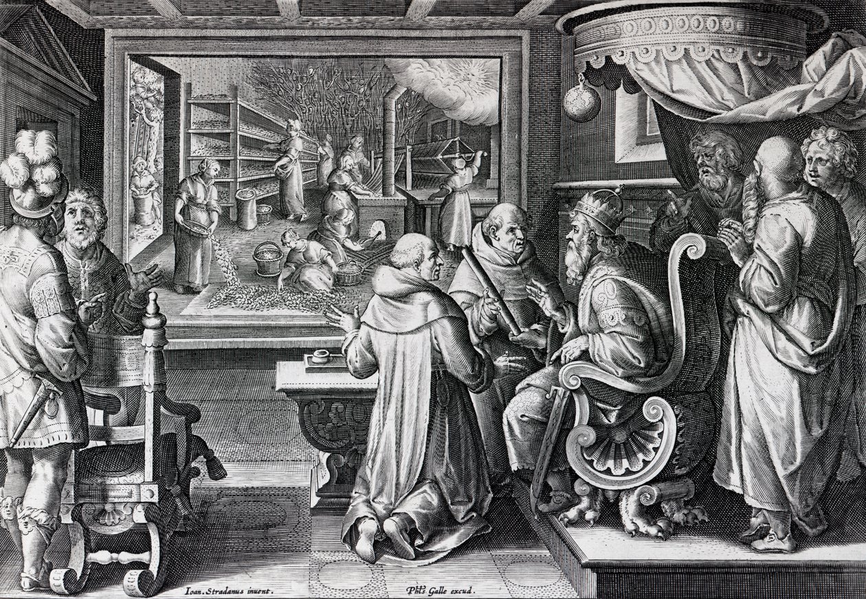 Sor uma larva sério, placa 9 de Nova Reperta &39;gravada pela Philips Galle, c.1580-1605 de Jan van der Straet