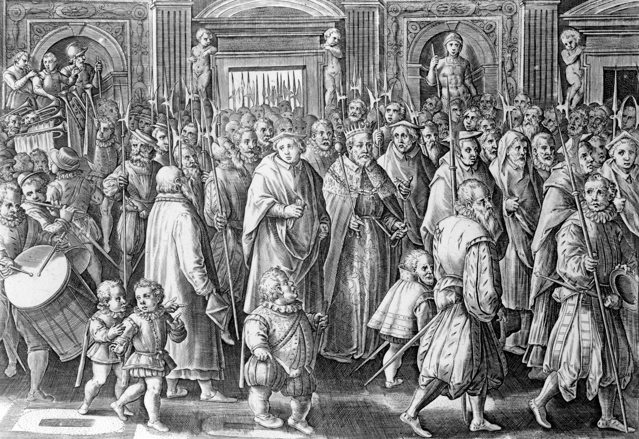 O retorno de Cosimo I após sua coroação, gravado por Philips Galle, 1583 de Jan van der Straet