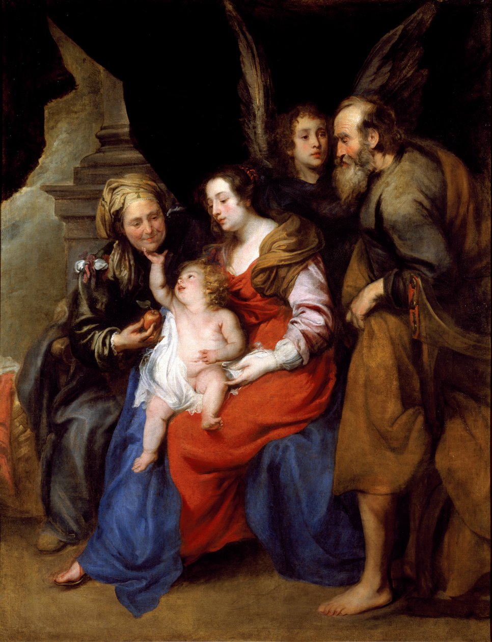 Retrato da santa família com santa Ana, mãe de Maria e um anjo (óleo sobre tela de Jan Roos