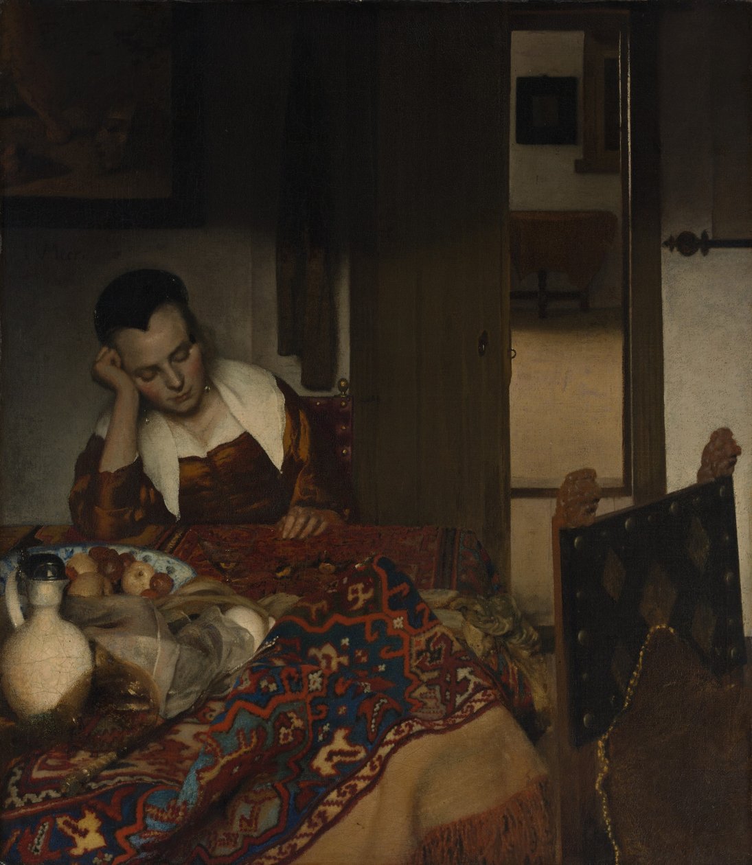 Menina dormindo em uma mesa de Johannes Vermeer