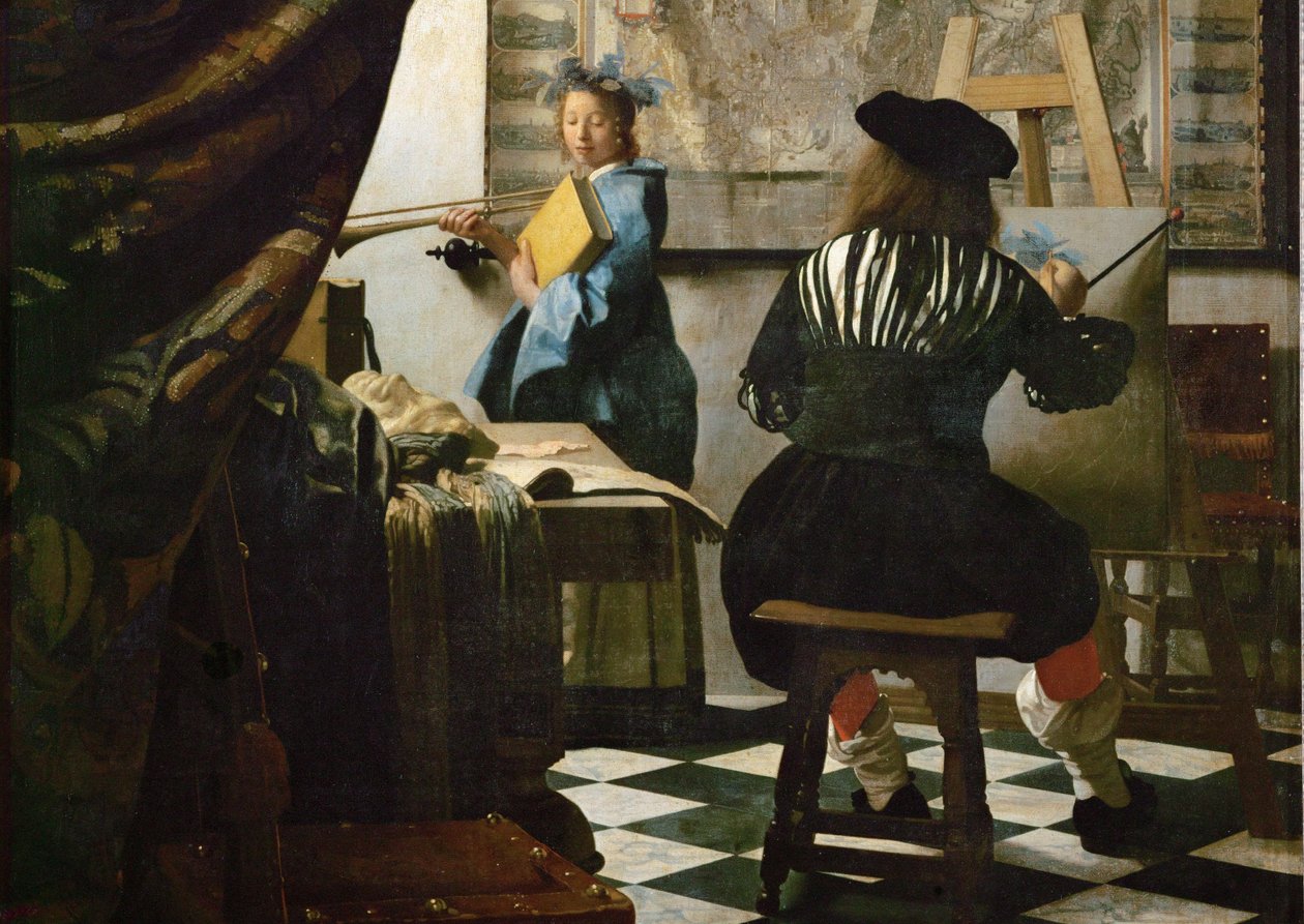 O pintor e a sua modelo como Klio (óleo sobre tela) de Jan (1632-75) Vermeer