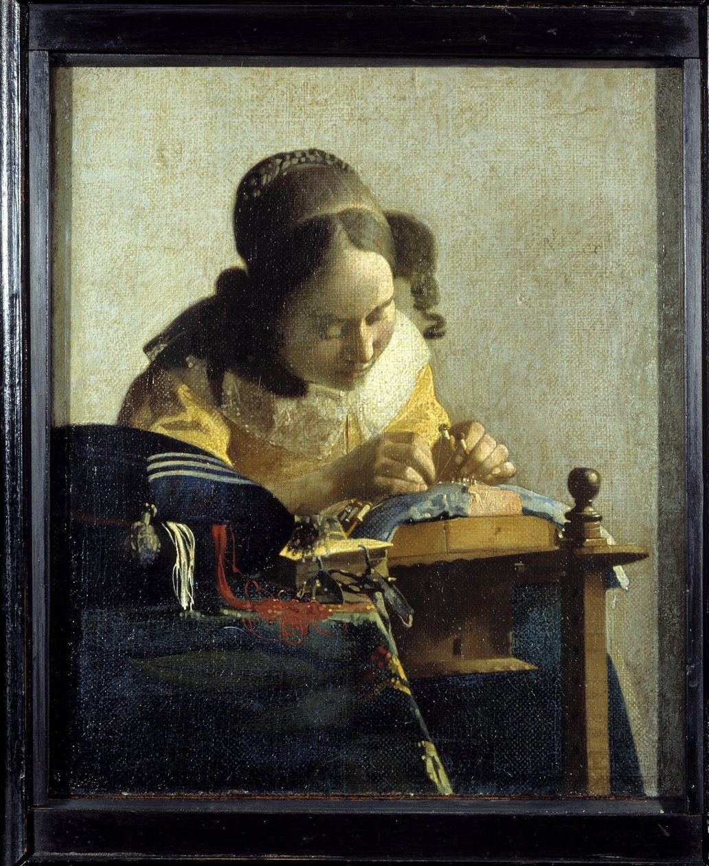 O cordão. Pintura de Jan (Johannes) Vermeer de Delft (1632-1675), cerca de 1658-1660. Óleo sobre tela. Dim: 0,24x0,21m. Museu do Louvre. de Johannes Vermeer