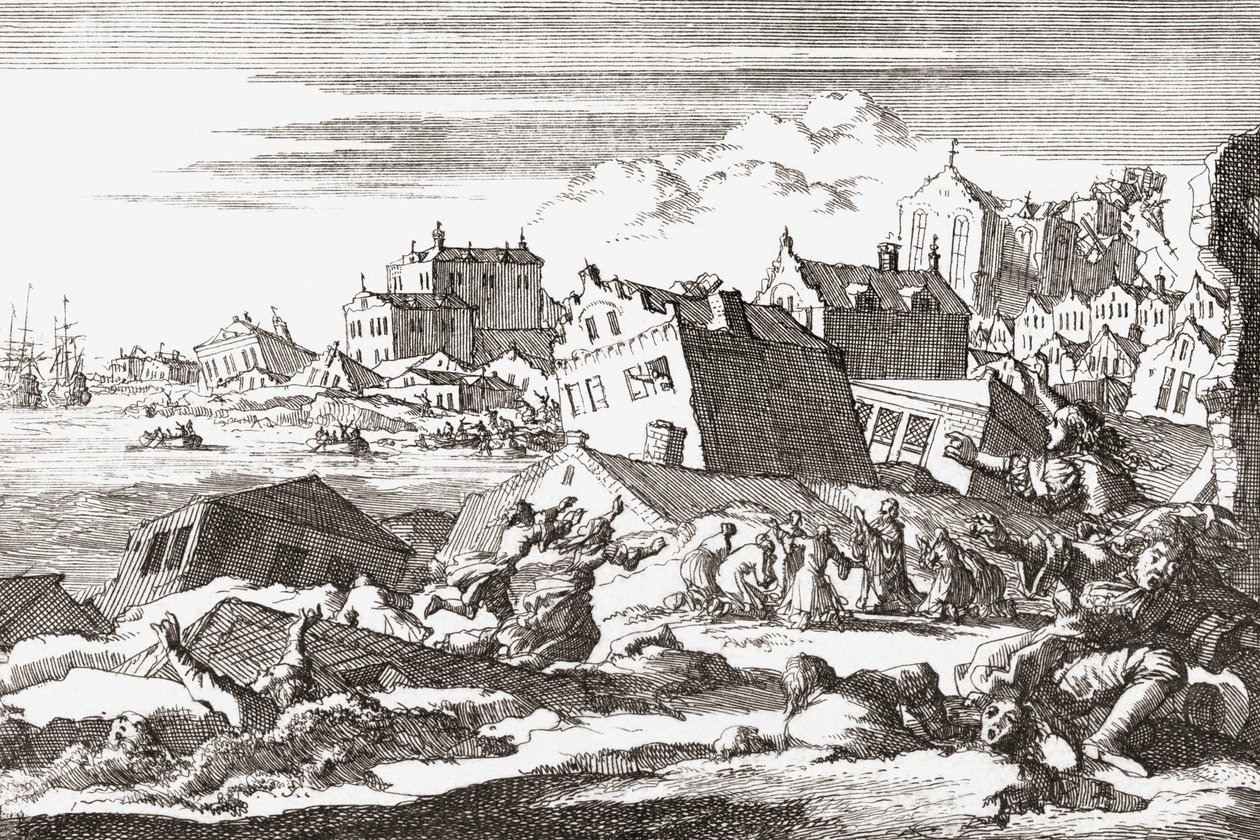1692 terramotos em Port Royal, Jamaica. de Jan (after) Luyken
