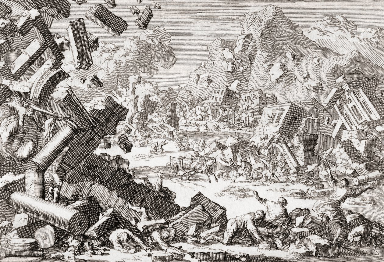 Terramoto de 1667 em Dubrovnik, Croácia. de Jan (after) Luyken