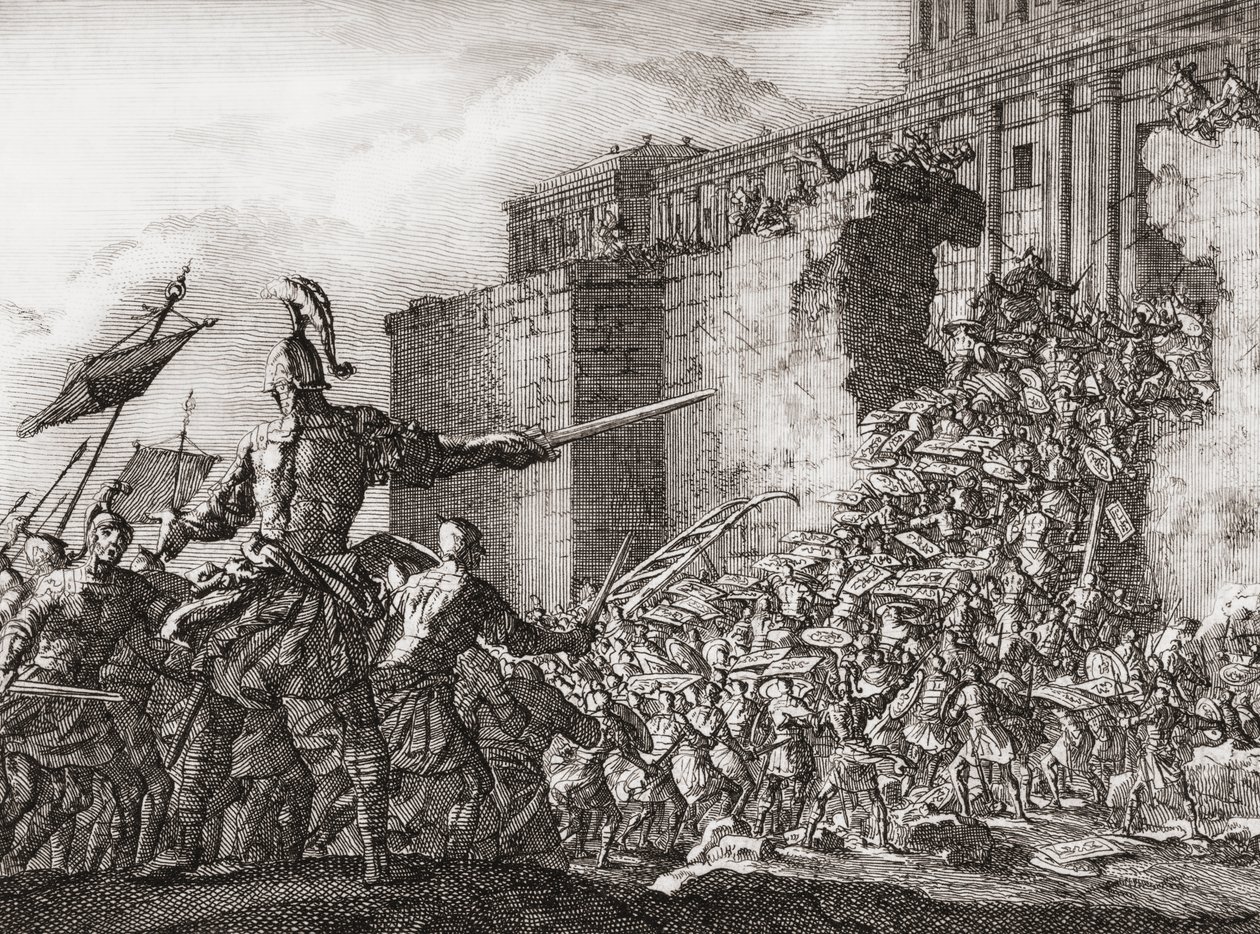 Ataque de Pompeu ao Templo de Jerusalém em 63 a.C. (gravura) de Jan (after) Luyken