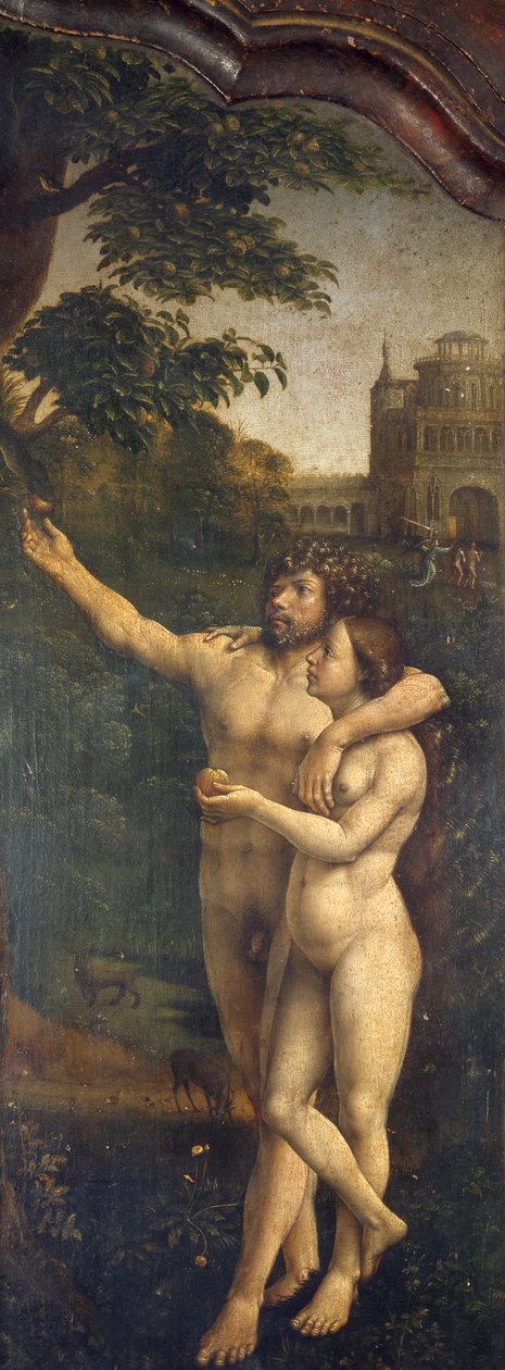Adão e Eva, painel lateral traseiro do Tríptico de Malvern de Jan (c.1472 c.1533) Gossaert